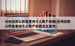 沧州住房公积金查询个人账户余额(沧州住房公积金查询个人账户余额怎么查询)