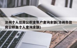 沧州个人住房公积金账户查询余额(沧州市住房公积金个人查询余额)