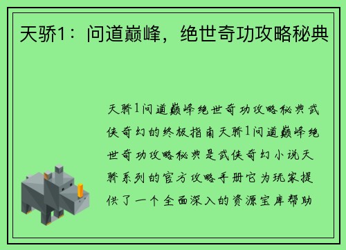 天骄1：问道巅峰，绝世奇功攻略秘典